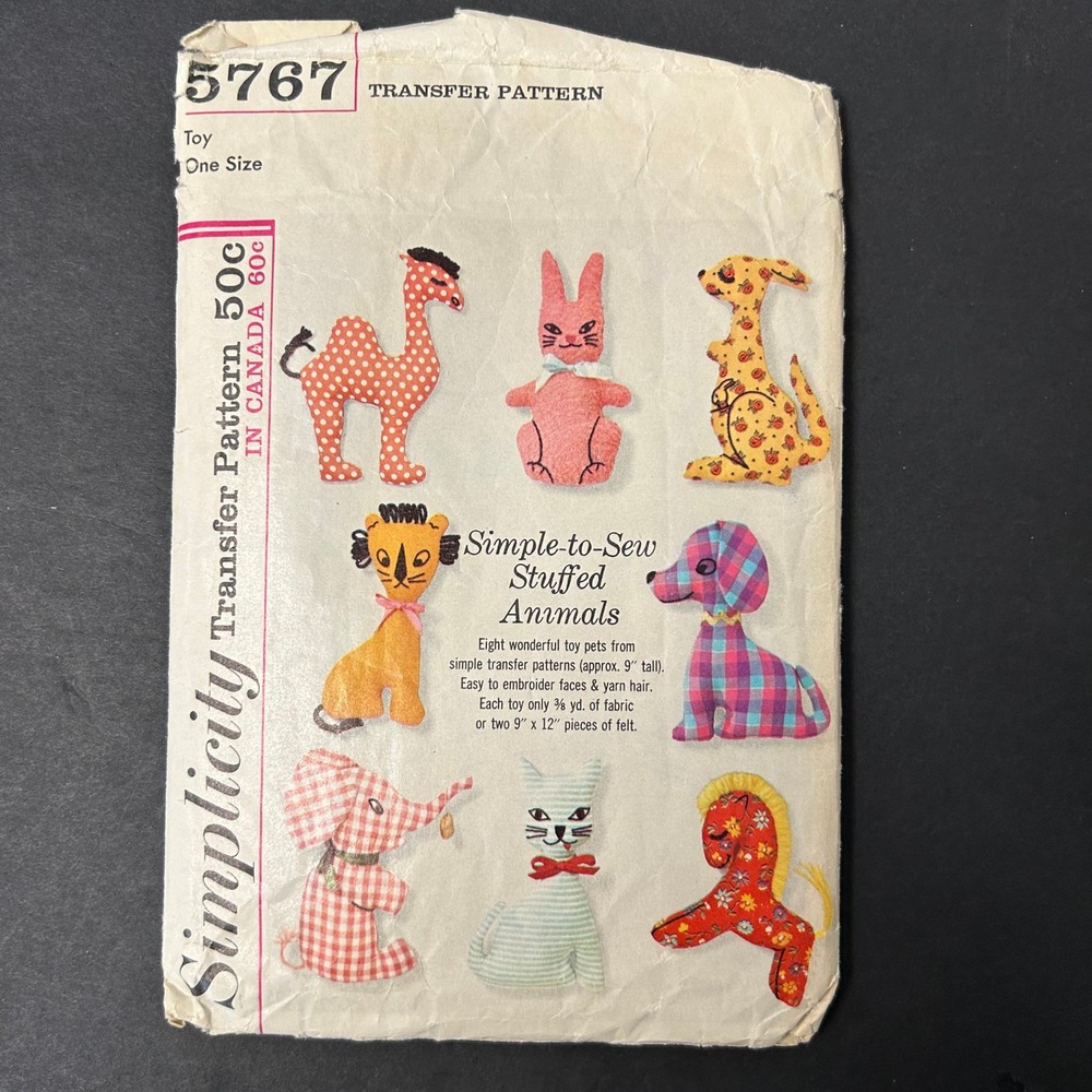 Vintage 60's Simplicity 7267 8 Stuffed Animal Patterns OS Transfer